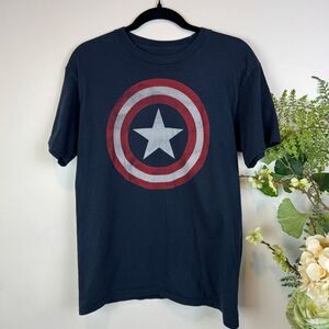 Marvel Captain America Shield Graphic Tee Navy Blue Short Sleeve T-Shirt Size M